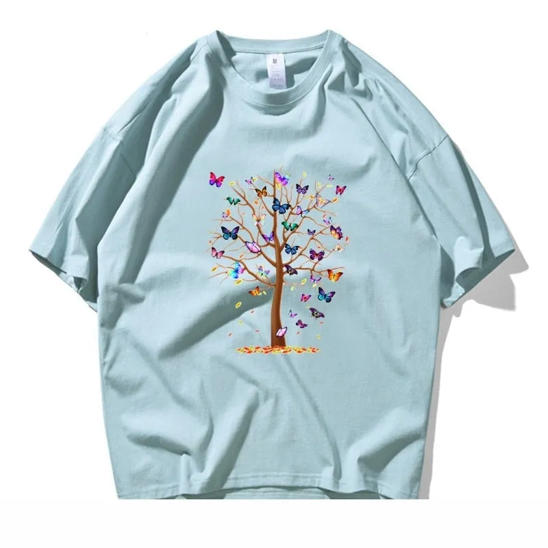 Men's Summer Casual Butterfly Tree Trendy Cotton Short Sleeve T-shirt