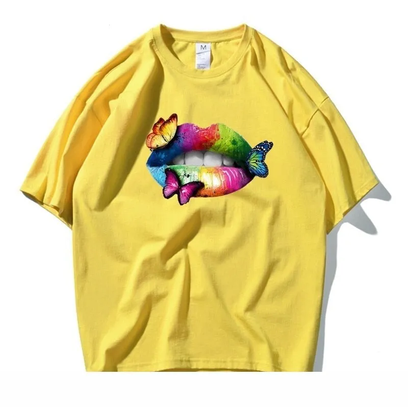 Men's Summer Casual Colorful Lip Butterfly Cotton Short Sleeve T-shirt