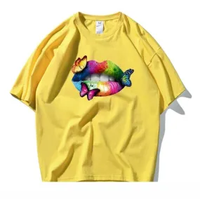 Men's Summer Casual Colorful Lip Butterfly Cotton Short Sleeve T-shirt