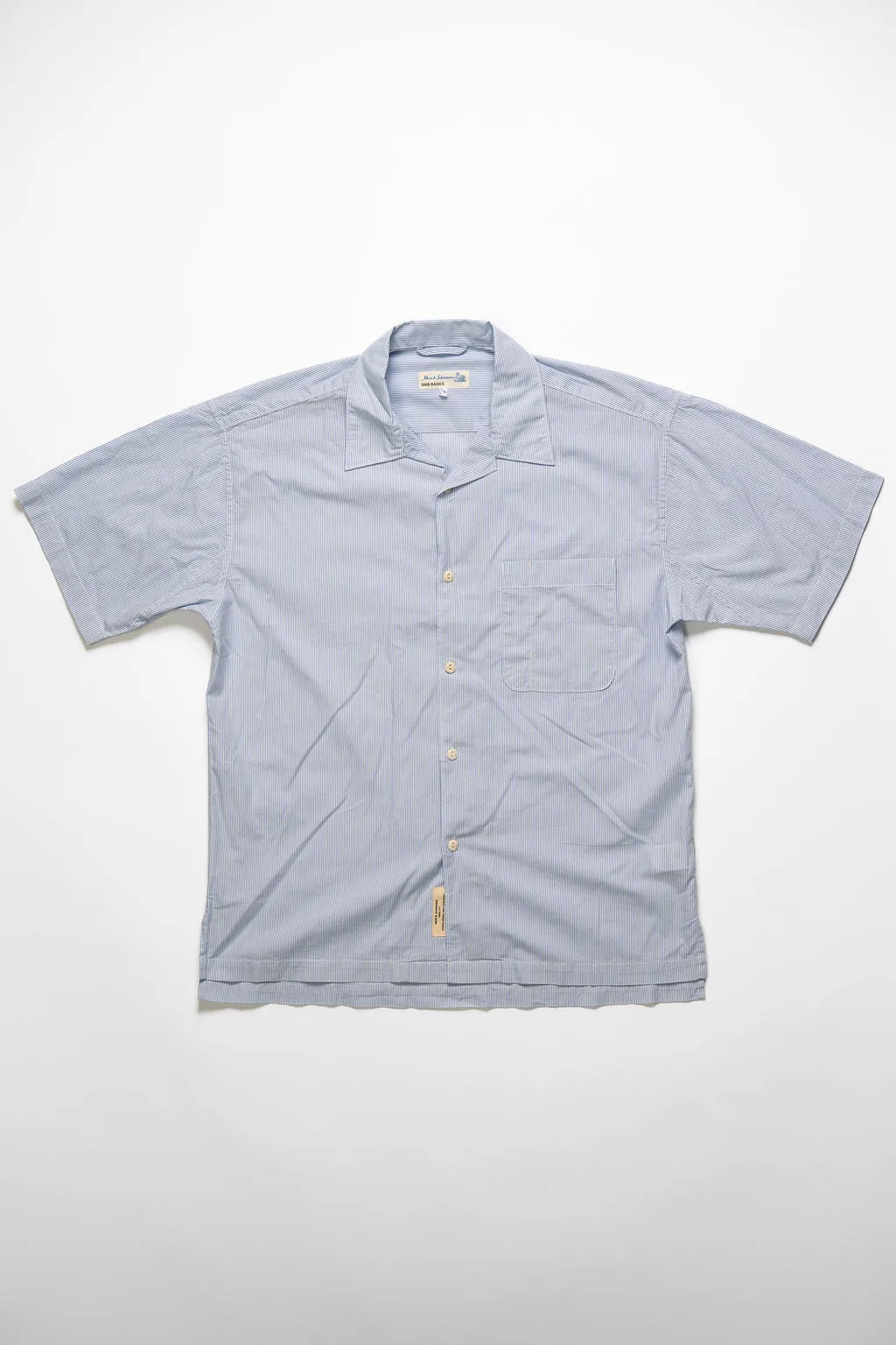 Merz b. Schwanen SHIRT03 Good Basics Bowling Shirt Organic Cotton Poplin - White/Denim Blue