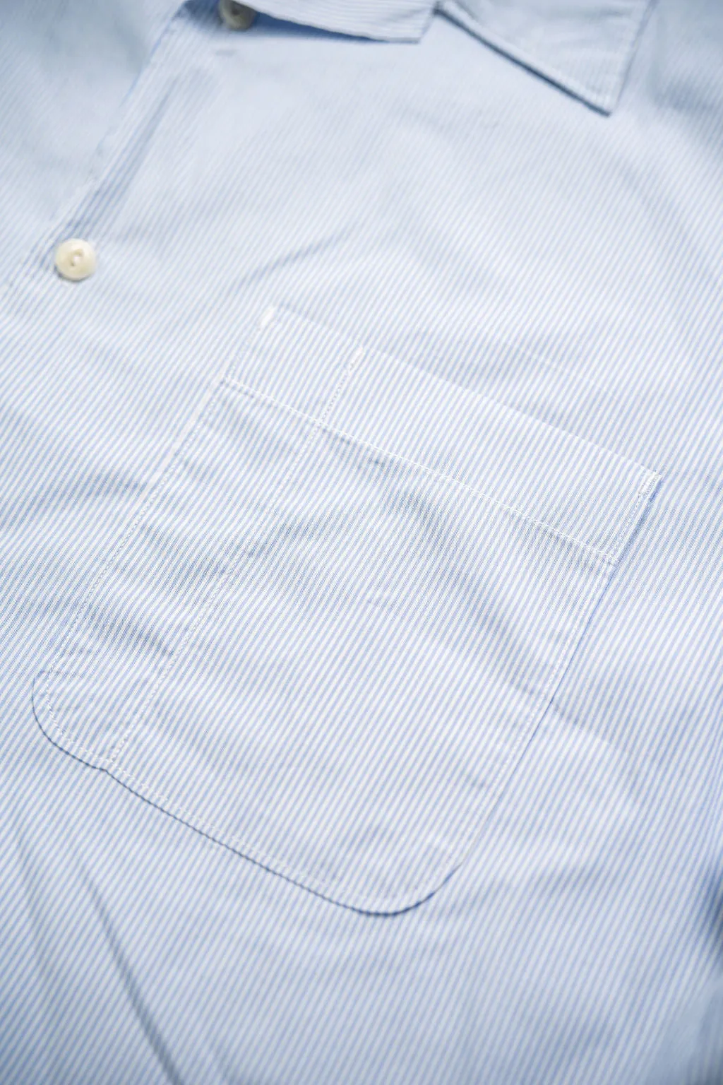 Merz b. Schwanen SHIRT03 Good Basics Bowling Shirt Organic Cotton Poplin - White/Denim Blue