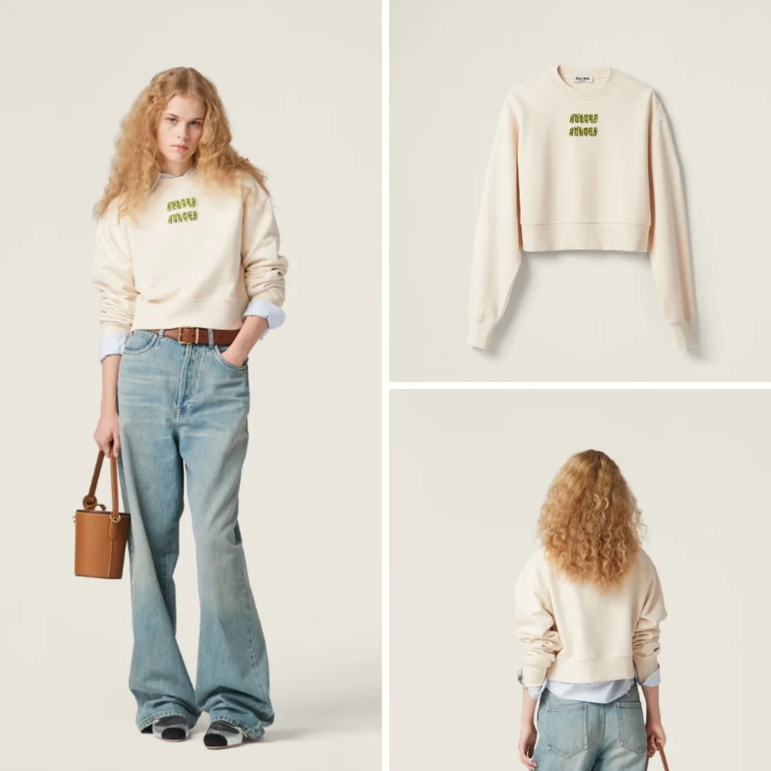 MiuMiu  |Blended Fabrics Long Sleeves Cotton Logo