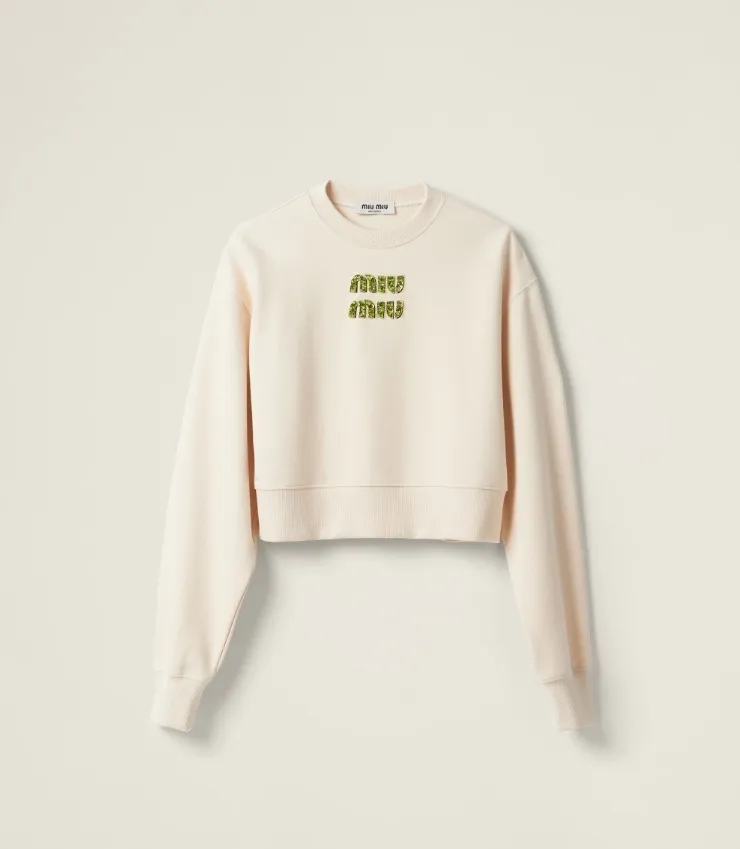 MiuMiu  |Blended Fabrics Long Sleeves Cotton Logo