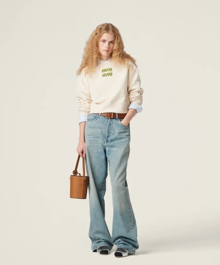 MiuMiu  |Blended Fabrics Long Sleeves Cotton Logo