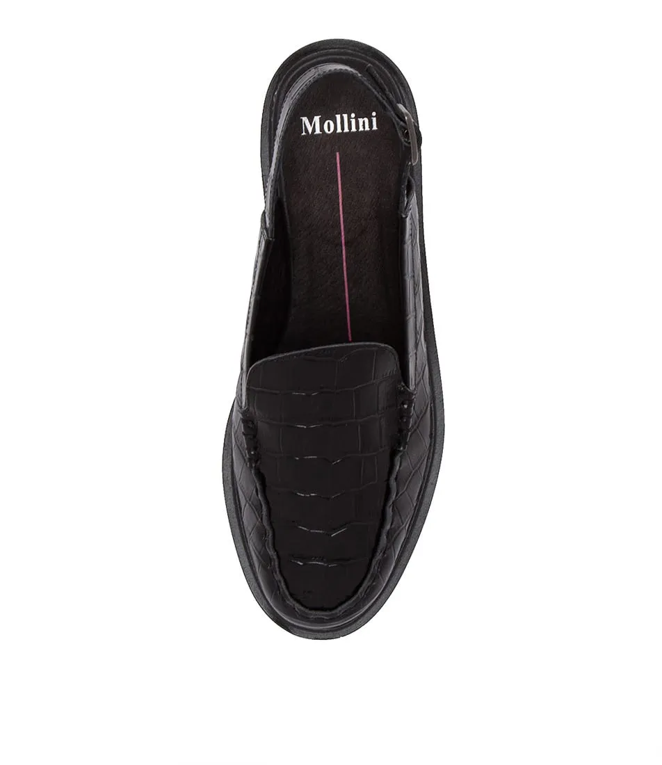 MOLLINI Gliani Black Leather Slip On Loafers