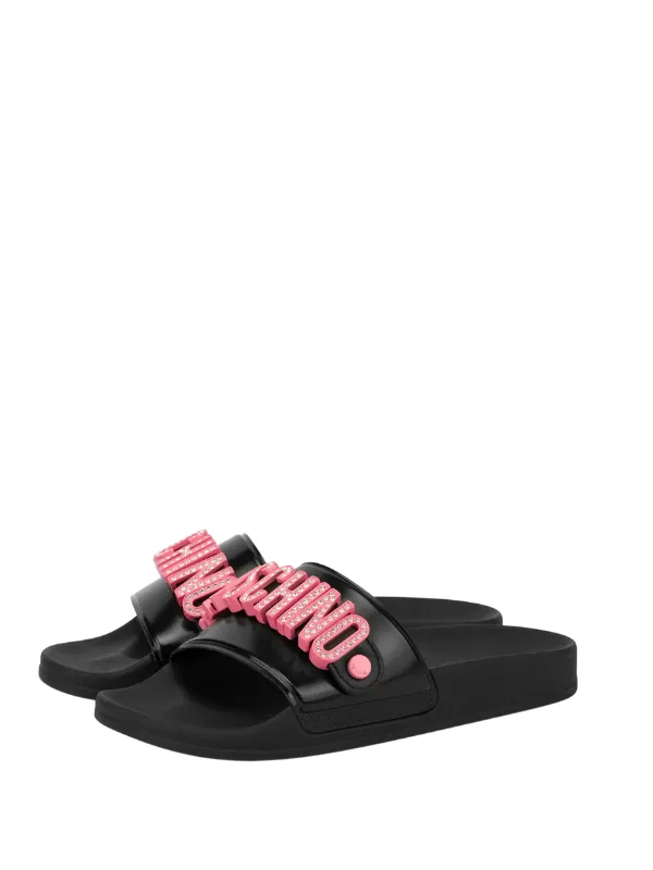 Moschino Slides Pink Logo Black