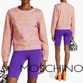 Moschino  |Sweat Long Sleeves Cotton Puff Sleeves Logo