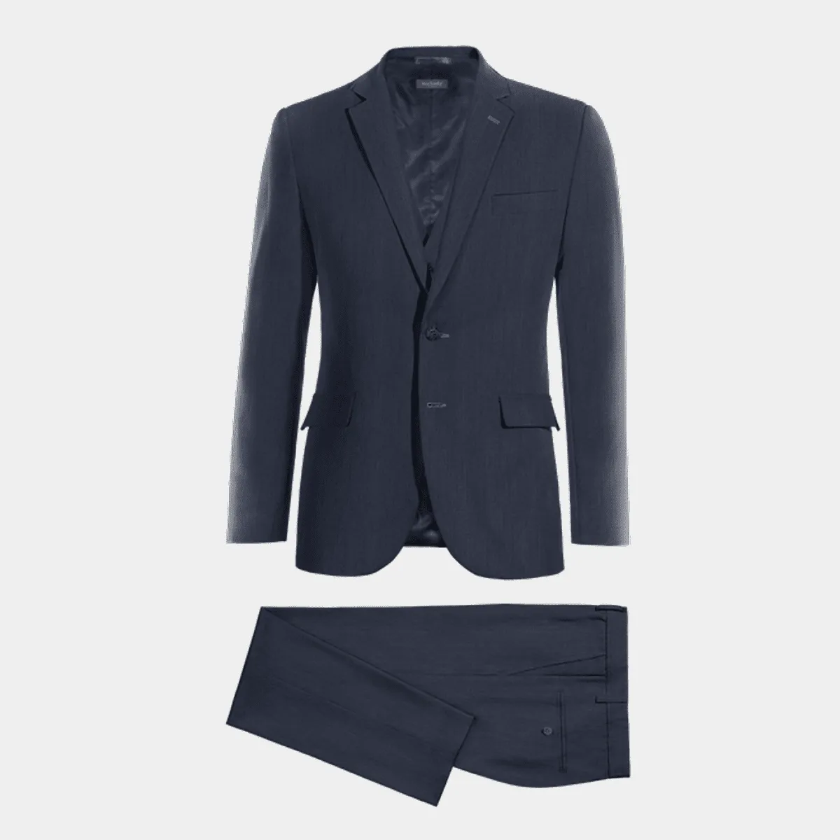 Navy blue linen slim fit 3-piece Suit with customized threads