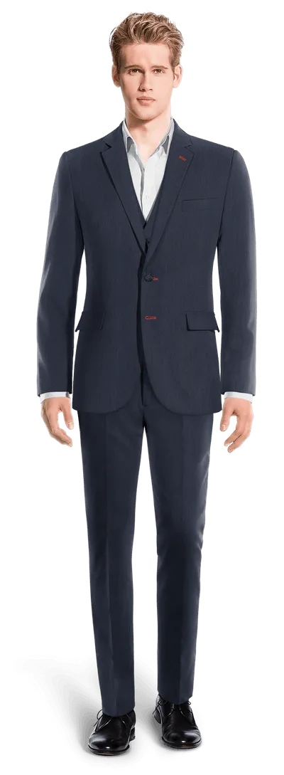 Navy blue linen slim fit 3-piece Suit with customized threads