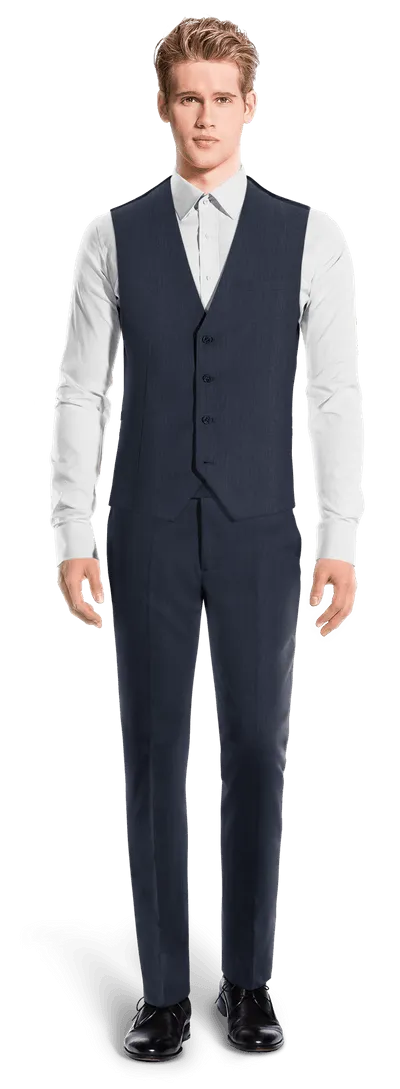 Navy blue linen slim fit 3-piece Suit with customized threads