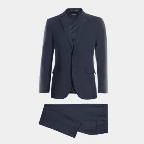 Navy blue linen slim fit 3-piece Suit with customized threads