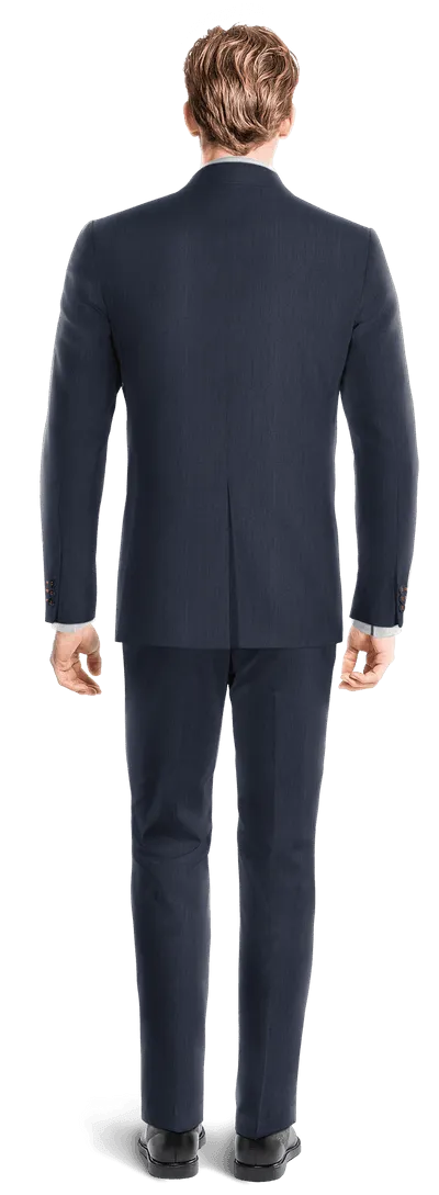 Navy blue linen slim fit 3-piece Suit with customized threads