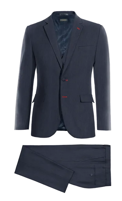 Navy blue linen slim fit 3-piece Suit with customized threads