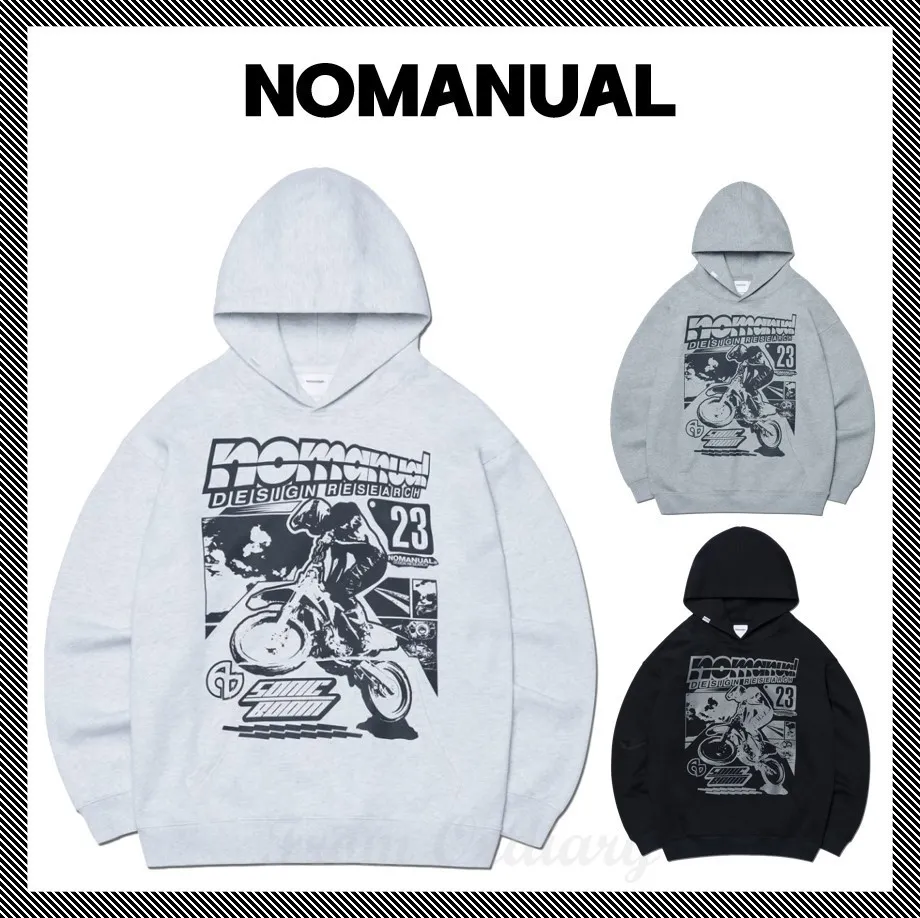 NOMANUAL  |Unisex Street Style Long Sleeves Logo Hoodies