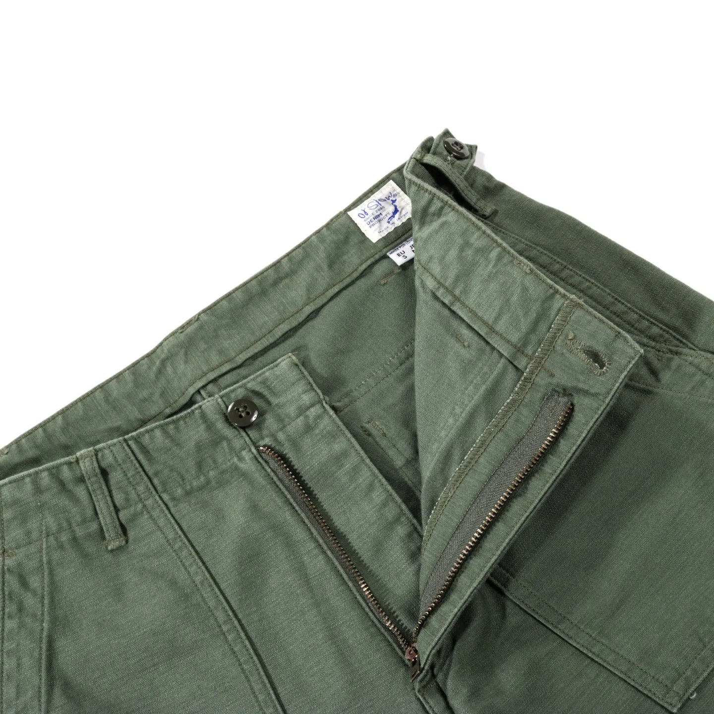 ORSLOW SLIM FIT FATIGUE PANTS GREEN REVERSE SATEEN