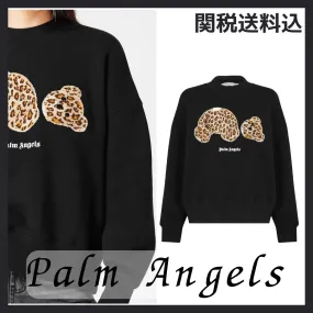 Palm Angels  |Long Sleeves Plain Cotton Logo Hoodies & Sweatshirts