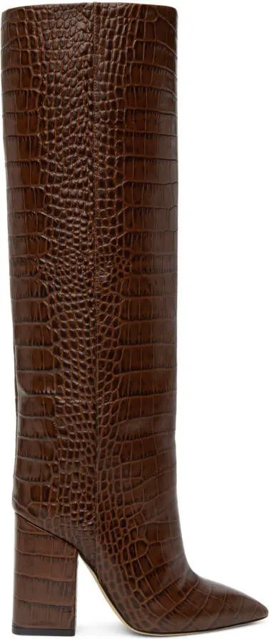 Paris Texas Brown Croc Block Heel Boots