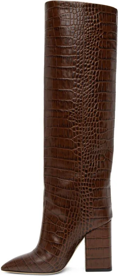 Paris Texas Brown Croc Block Heel Boots