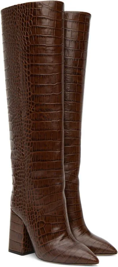 Paris Texas Brown Croc Block Heel Boots