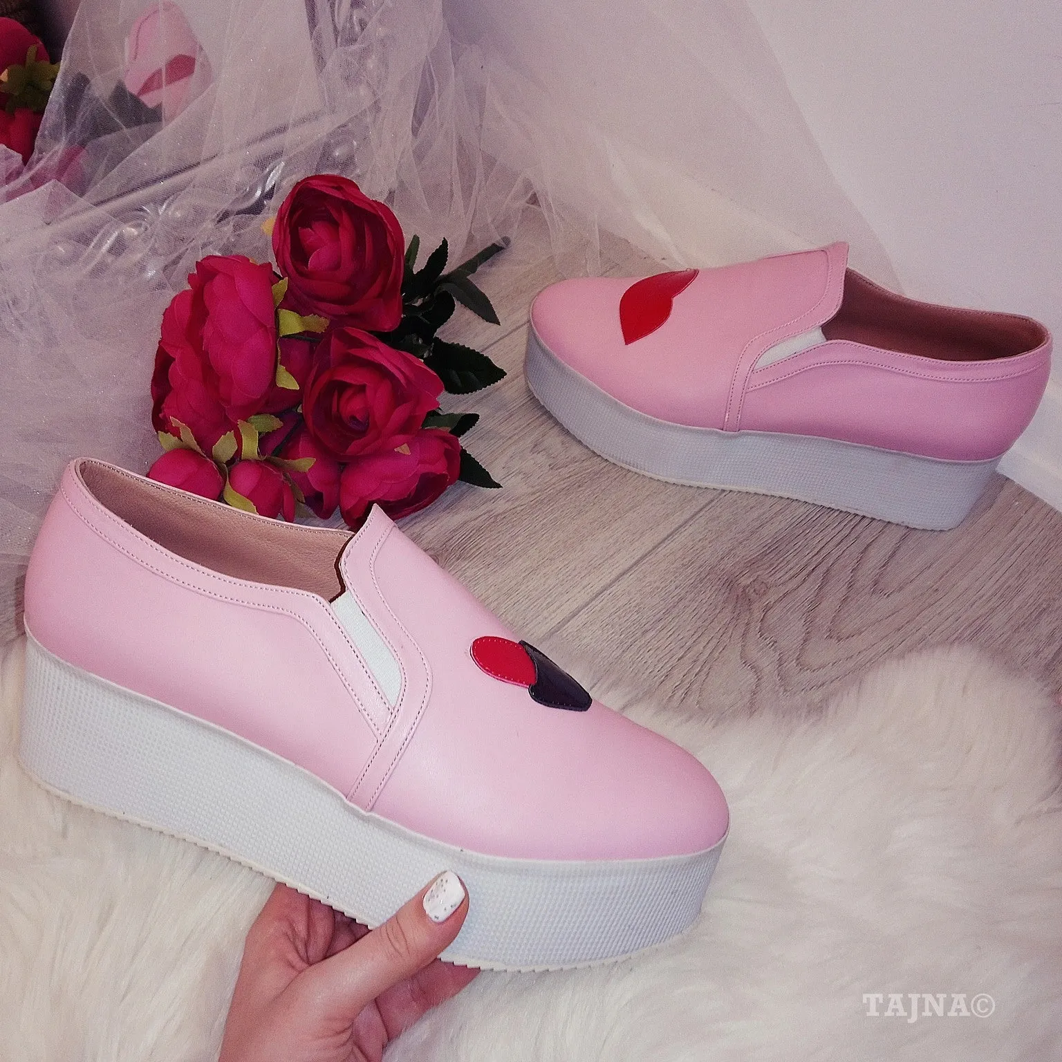 Pink Lip Wedge Sneakers