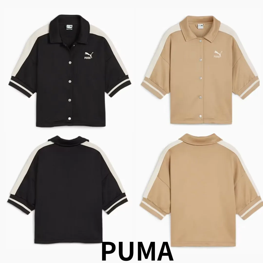 PUMA  |Blended Fabrics Plain Cotton Short Sleeves Logo Loungewear