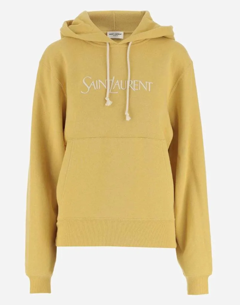 Saint Laurent  |Long Sleeves Plain Cotton Logo Hoodies & Sweatshirts