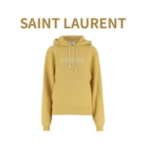 Saint Laurent  |Long Sleeves Plain Cotton Logo Hoodies & Sweatshirts