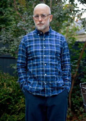 Single Needle Shirt, Blue Pucker Flannel