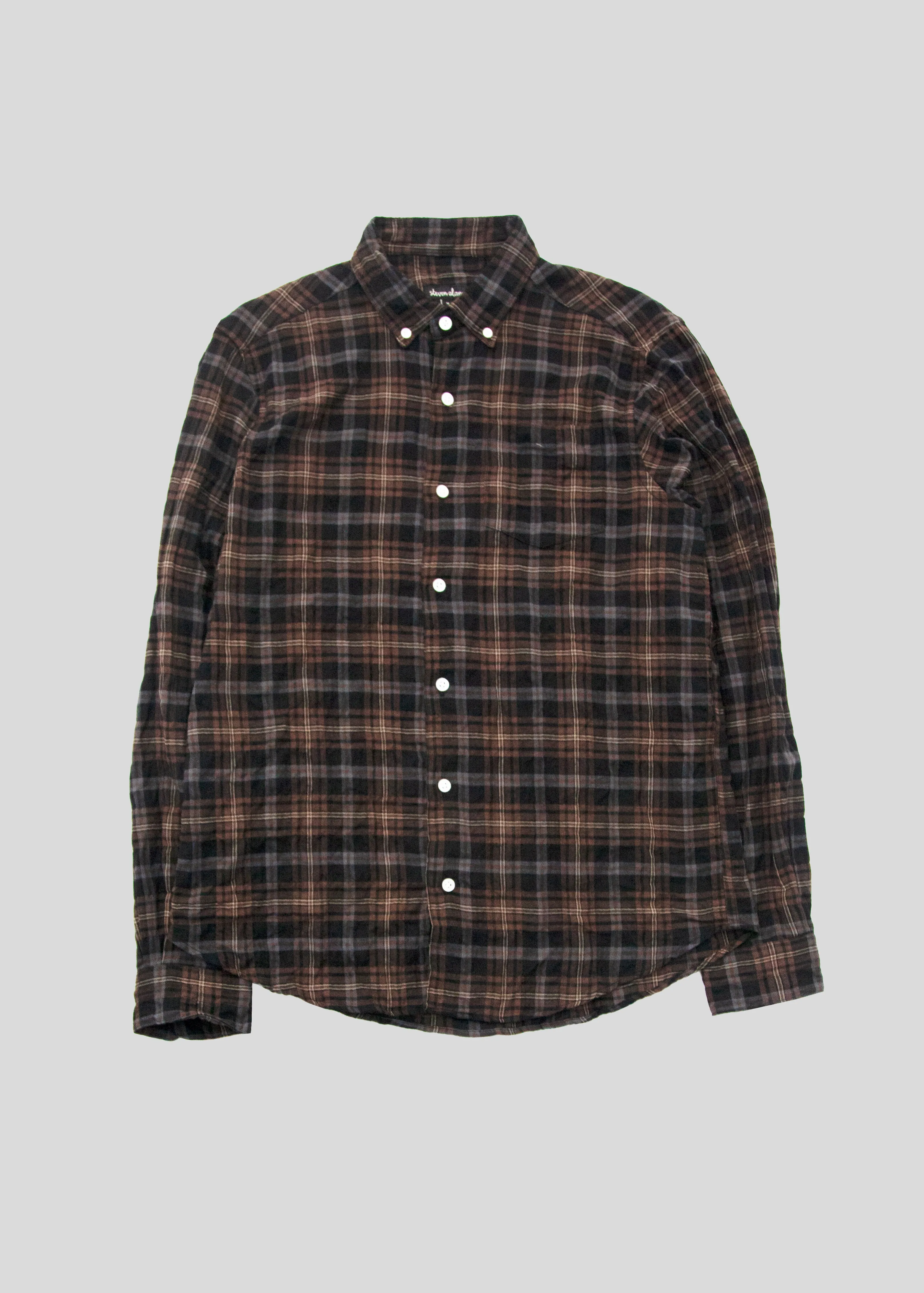 Single Needle Shirt, Brown Pucker Flannel