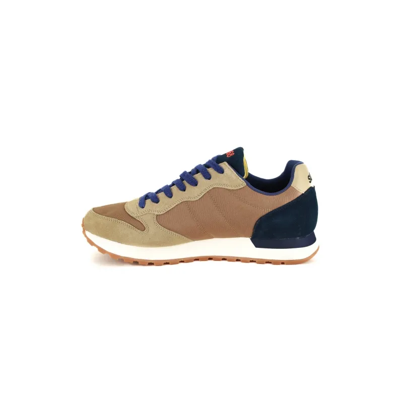 SNEAKERS UOMO IN PELLE E TESSUTO, BEIGE