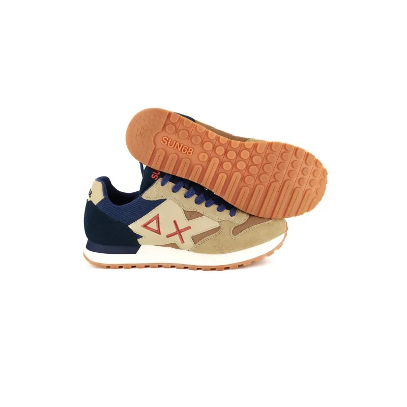 SNEAKERS UOMO IN PELLE E TESSUTO, BEIGE