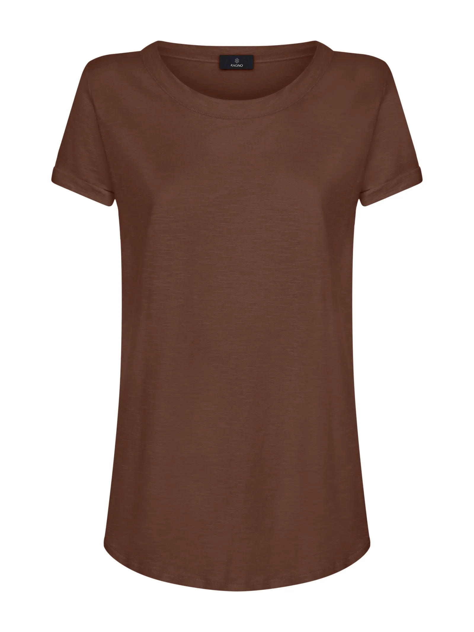 T-shirt girocollo in slub jersey di cotone - Cappuccino