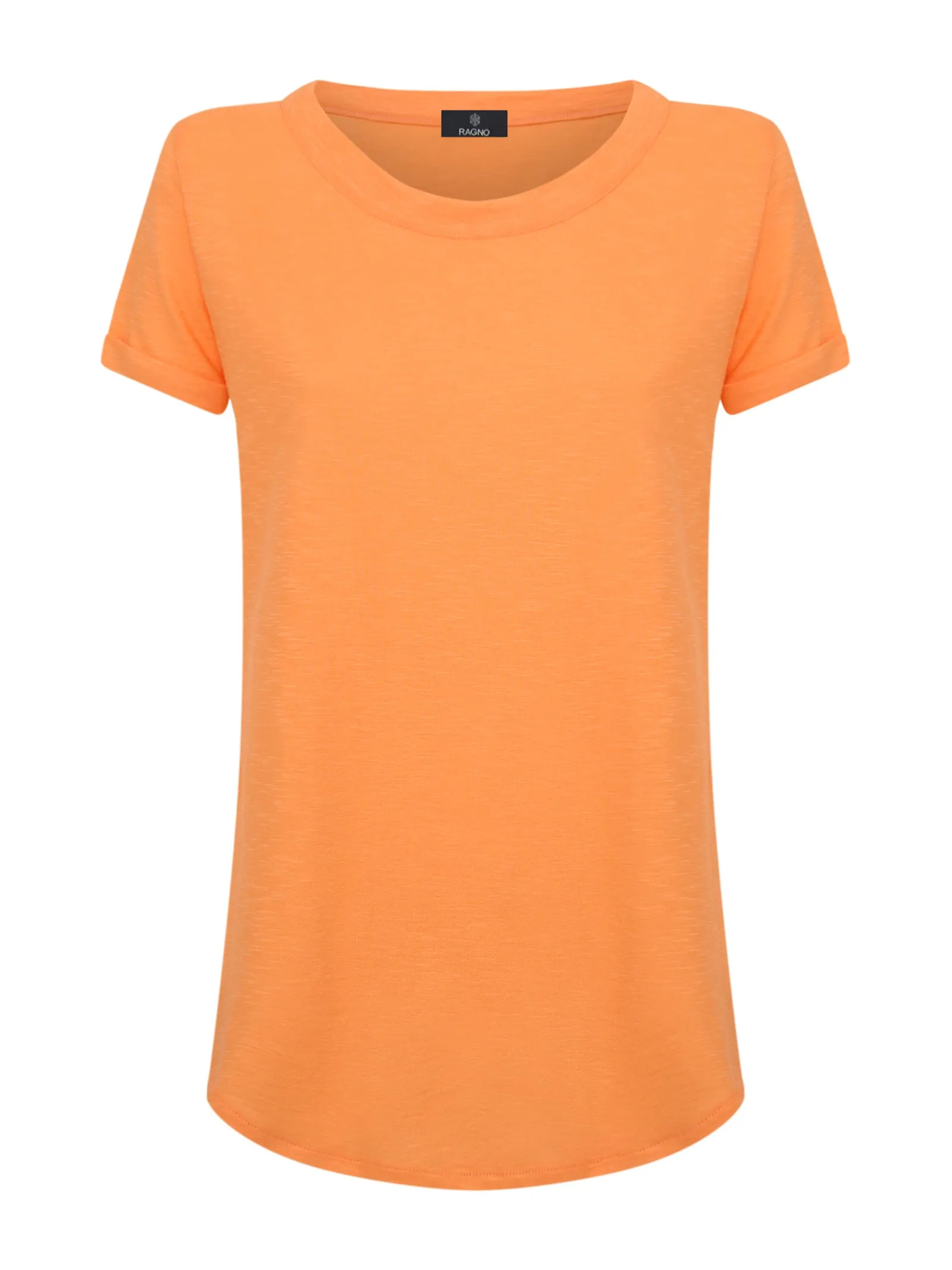 T-shirt girocollo in slub jersey di cotone - Mock Orange