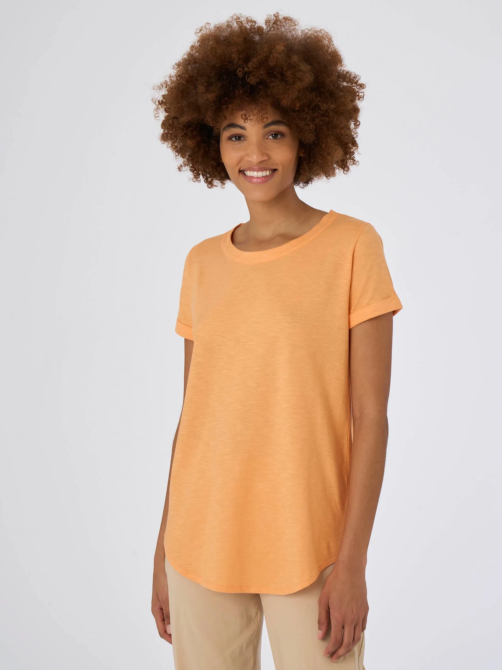 T-shirt girocollo in slub jersey di cotone - Mock Orange