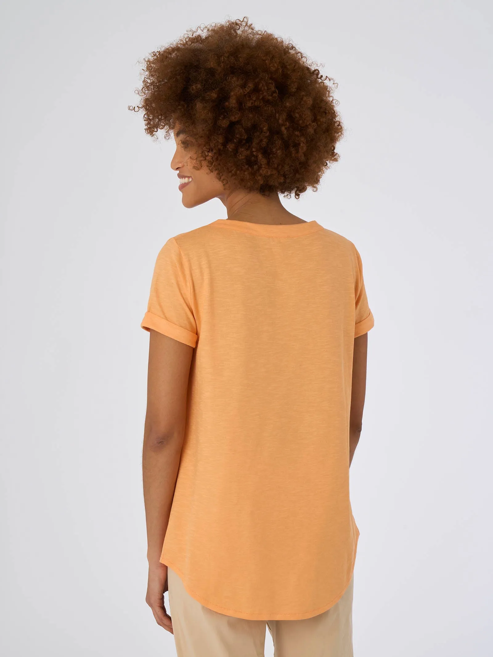 T-shirt girocollo in slub jersey di cotone - Mock Orange