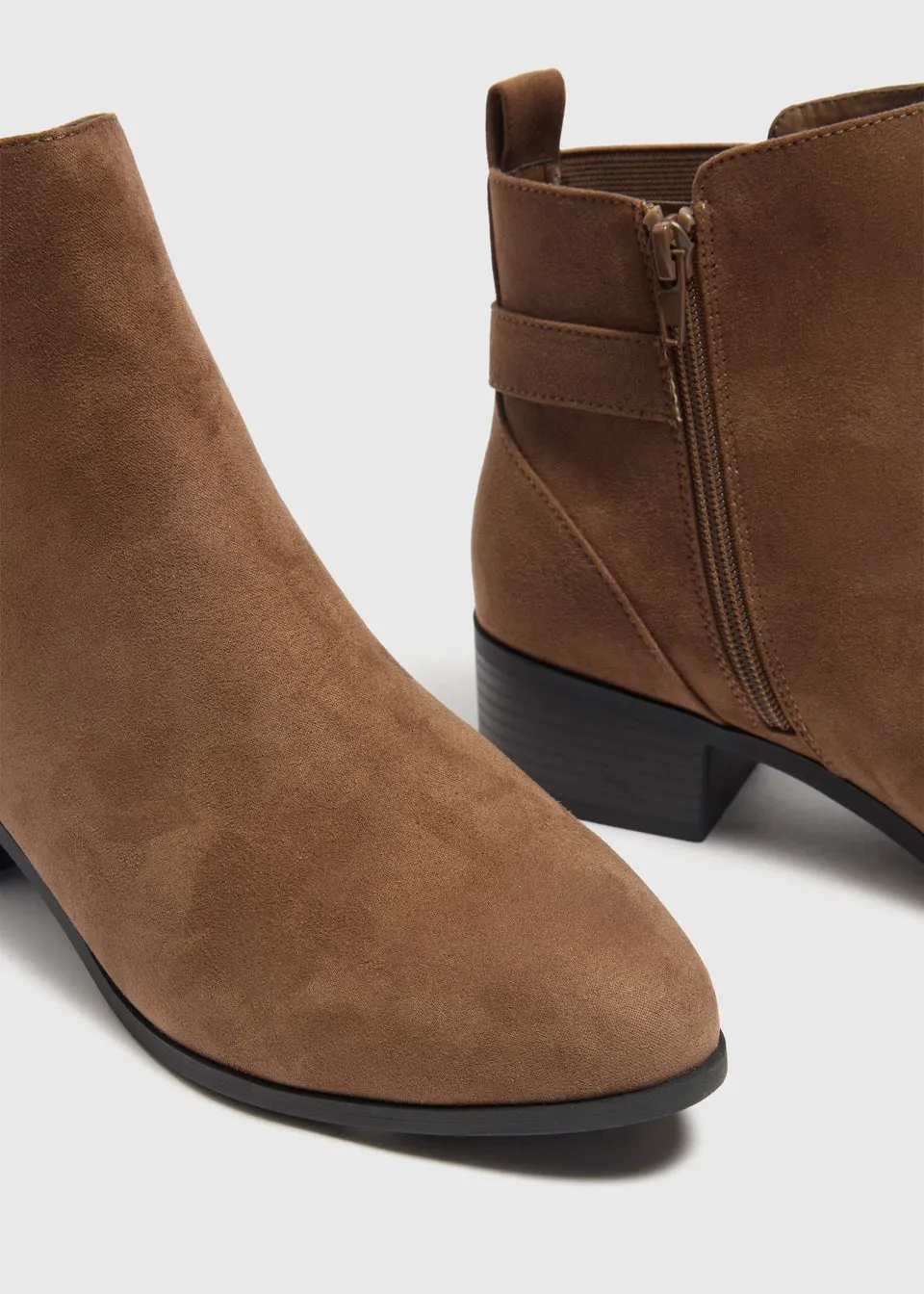 Taupe Buckle Block Heel Boots