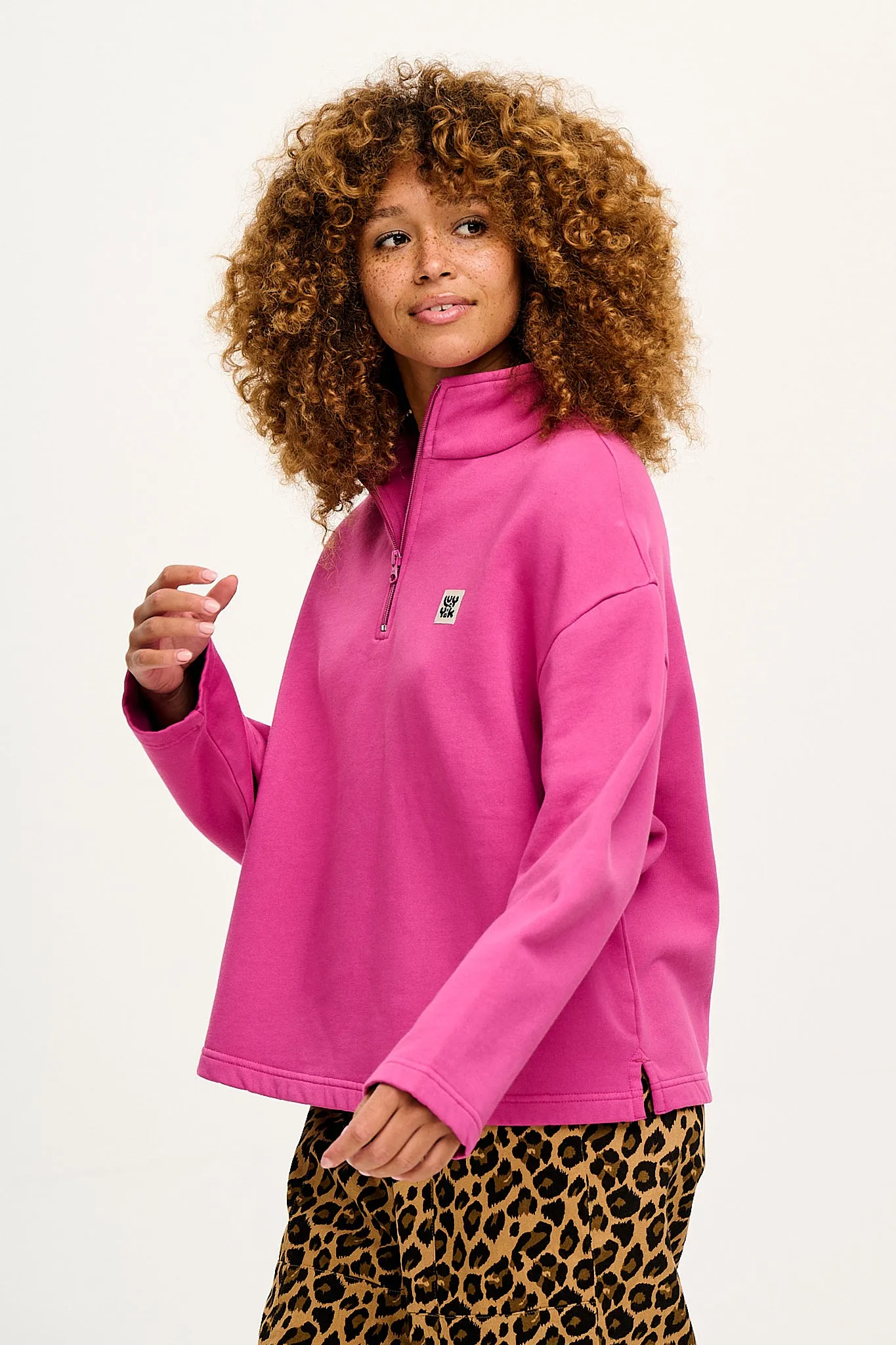 Taylor - Half Zip Cotton Sweatshirt in Grape