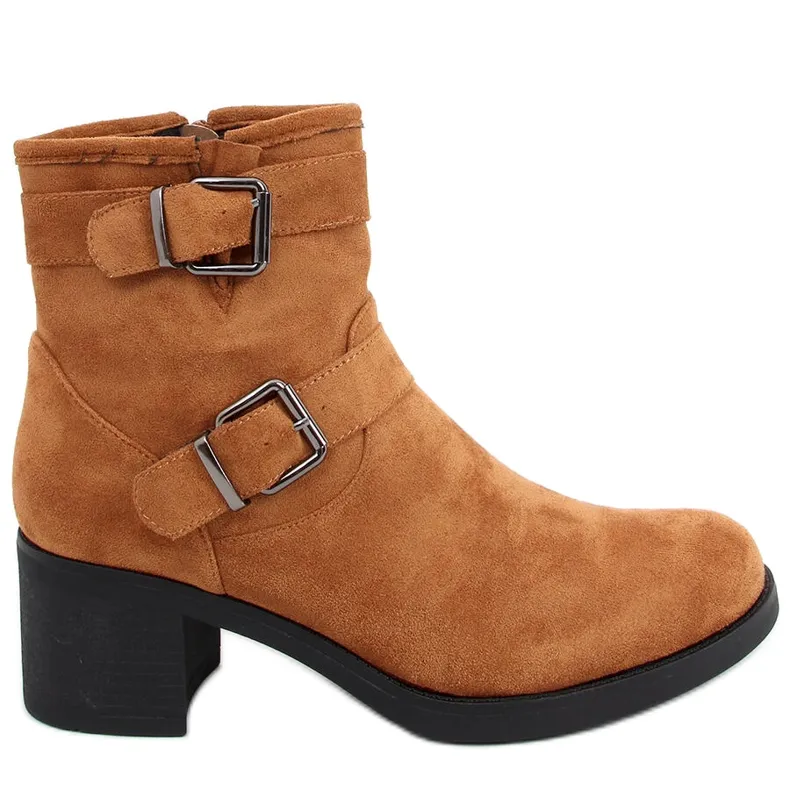 Teoo Camel wide heel boots brown