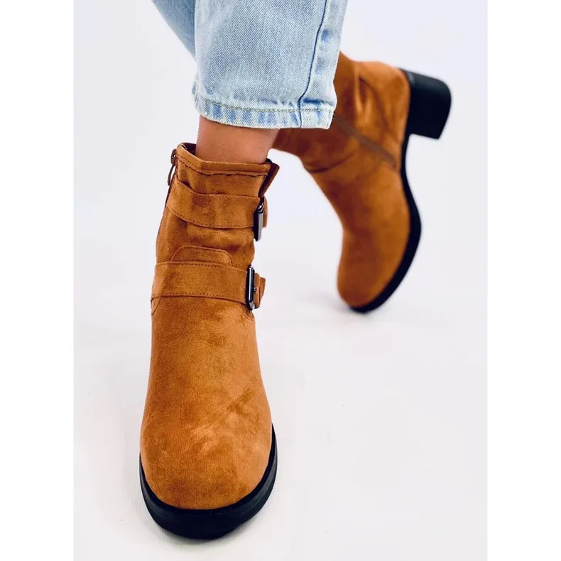 Teoo Camel wide heel boots brown