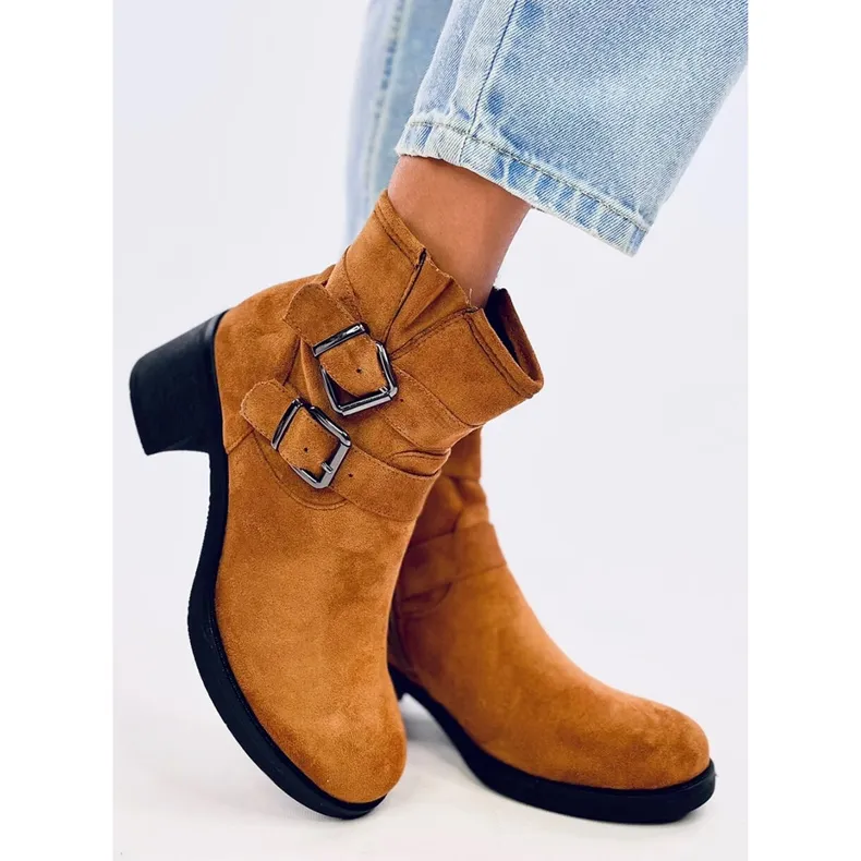 Teoo Camel wide heel boots brown