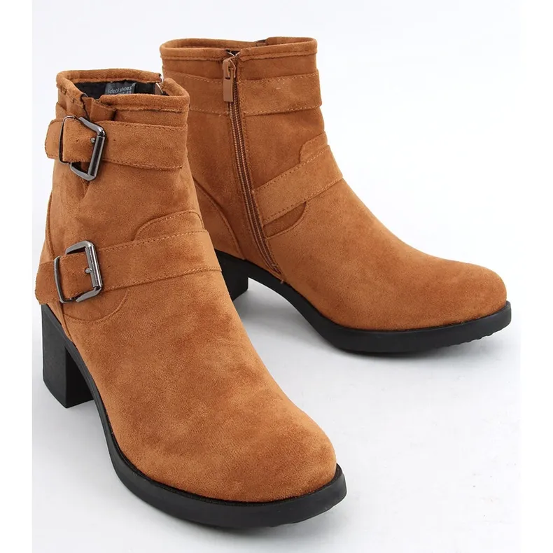 Teoo Camel wide heel boots brown