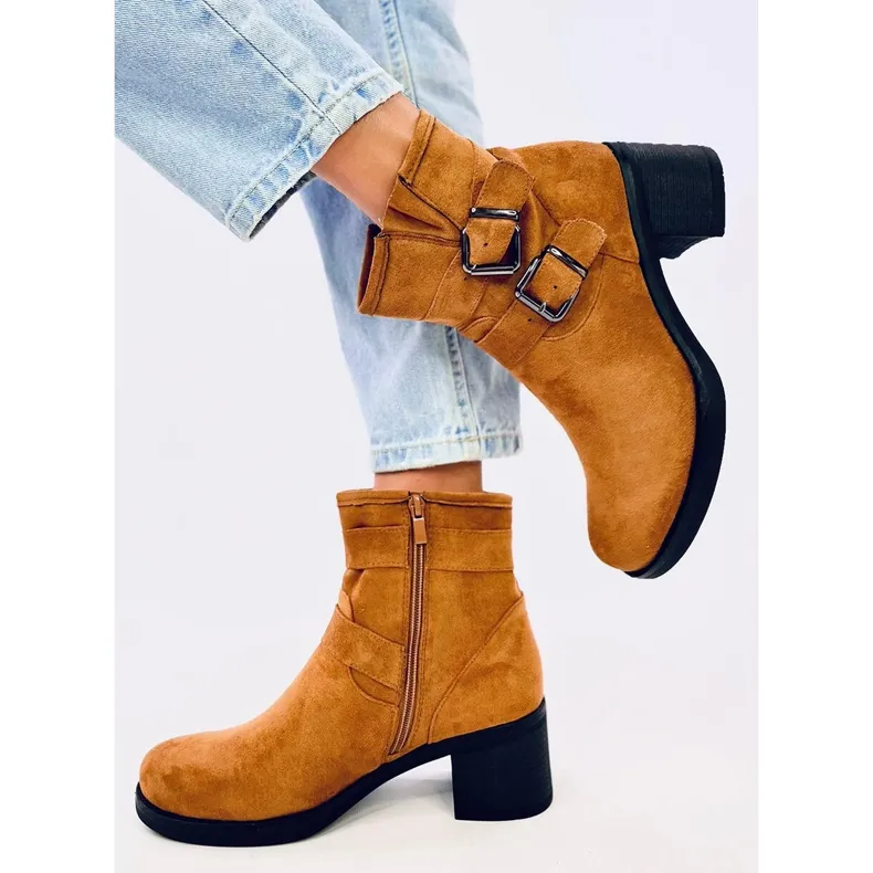 Teoo Camel wide heel boots brown