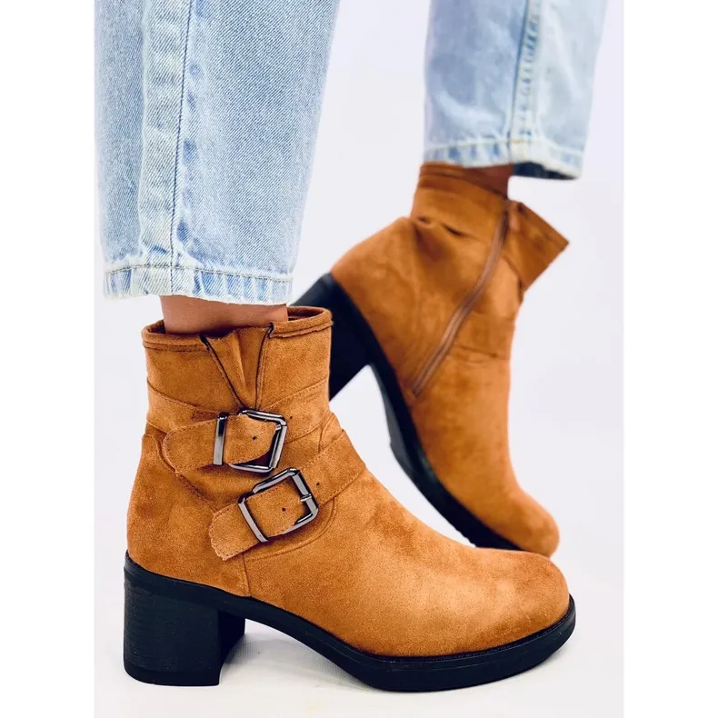 Teoo Camel wide heel boots brown