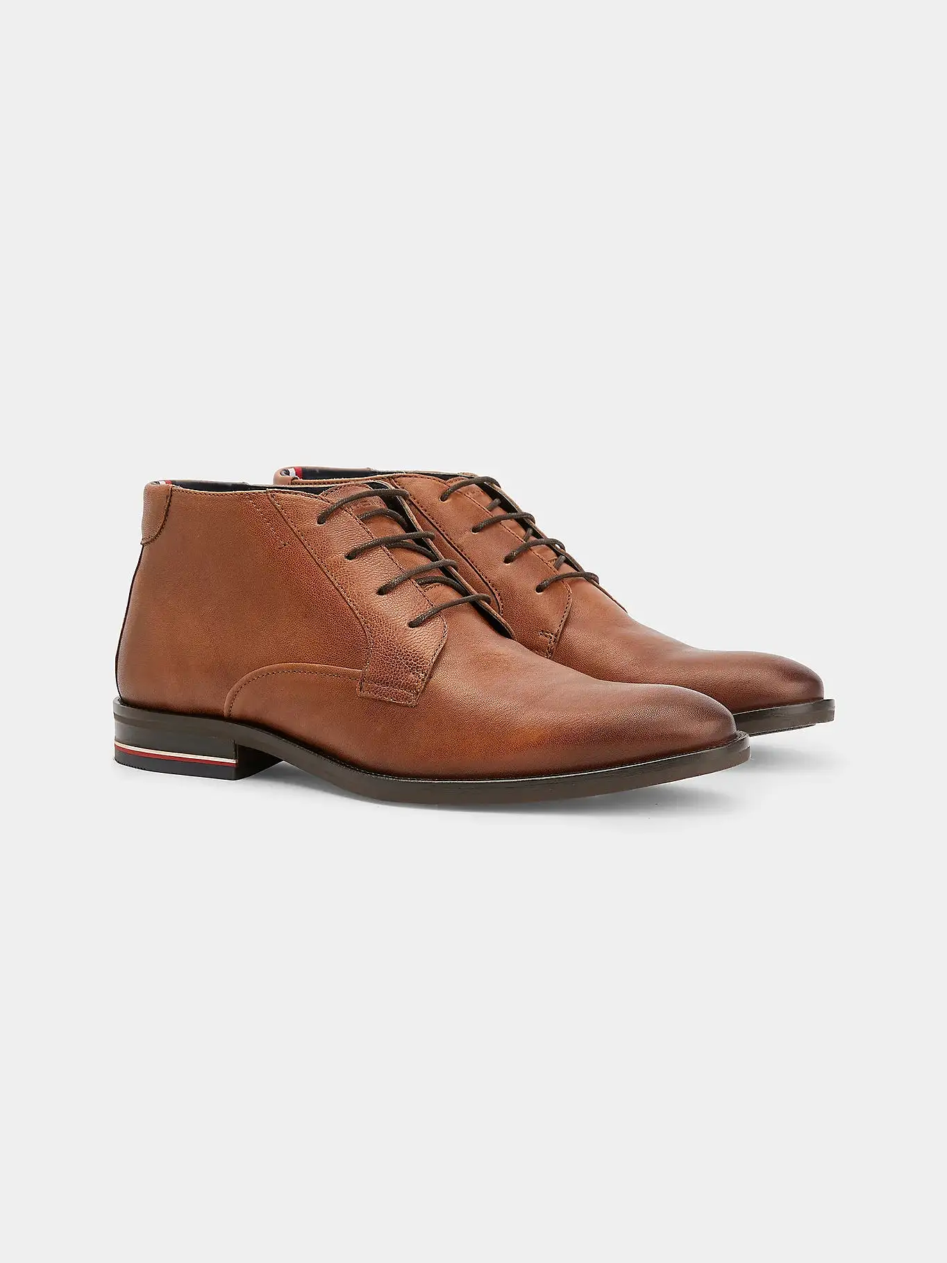 Tommy Hilfiger MENS Signature Leather Ankle Boot Cognac