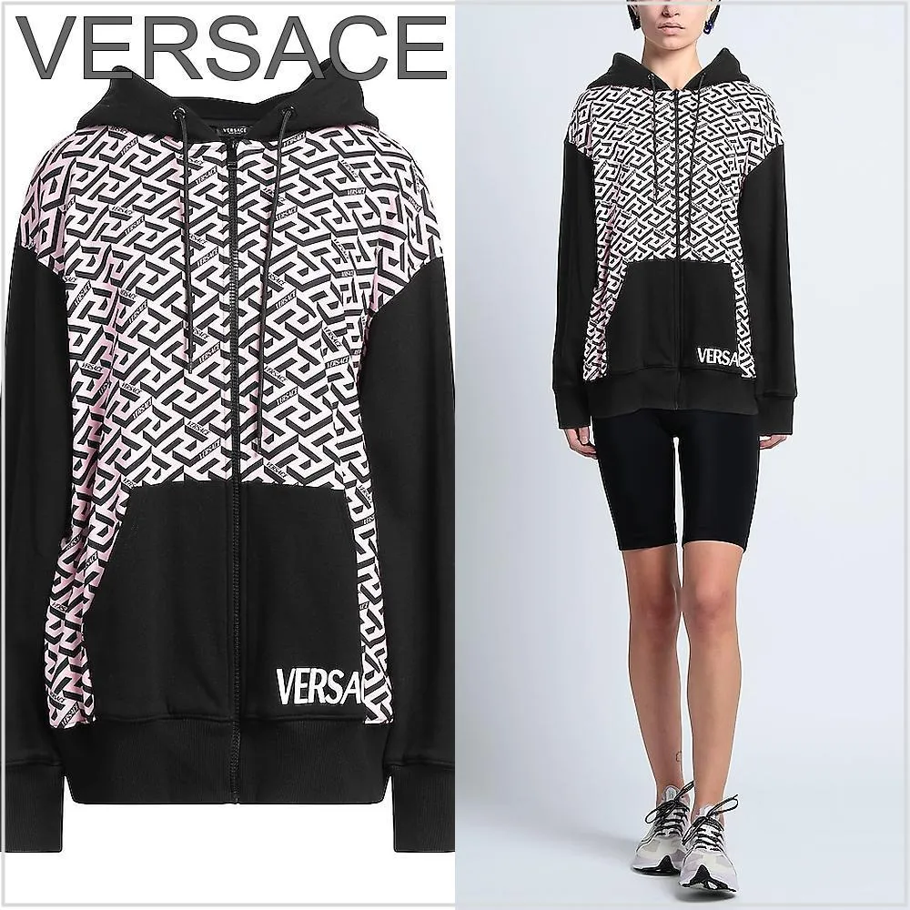 VERSACE  |Street Style Long Sleeves Cotton Logo Hoodies & Sweatshirts