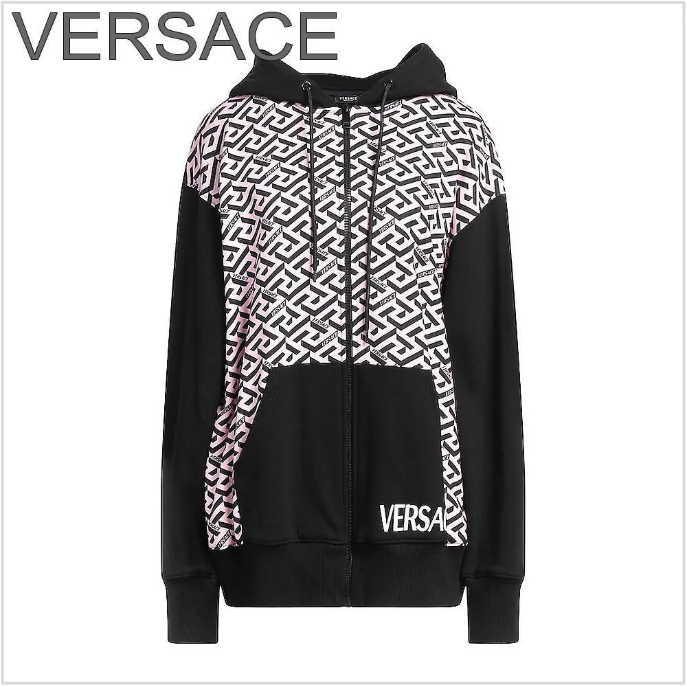 VERSACE  |Street Style Long Sleeves Cotton Logo Hoodies & Sweatshirts