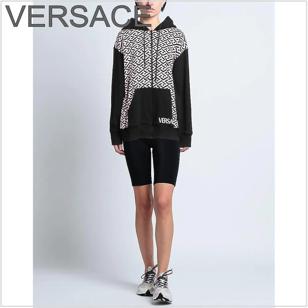 VERSACE  |Street Style Long Sleeves Cotton Logo Hoodies & Sweatshirts