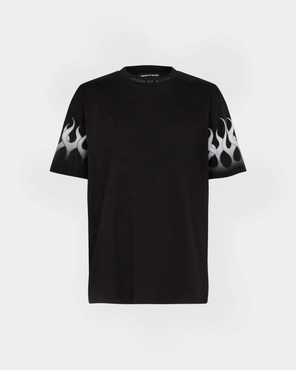 Vision Of Super Vs00804 T-Shirt With White Racing Flames Black