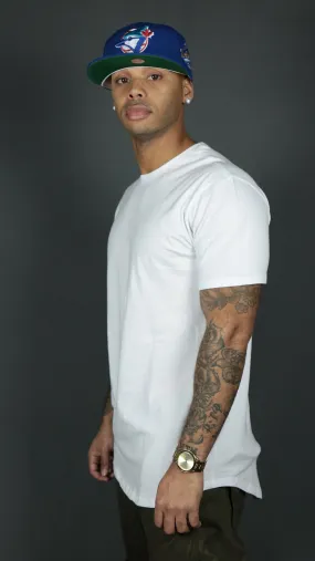 White Longline T Shirt for Men | White Curved Hem Drop Cut Mens T Shirt | Jordan Craig