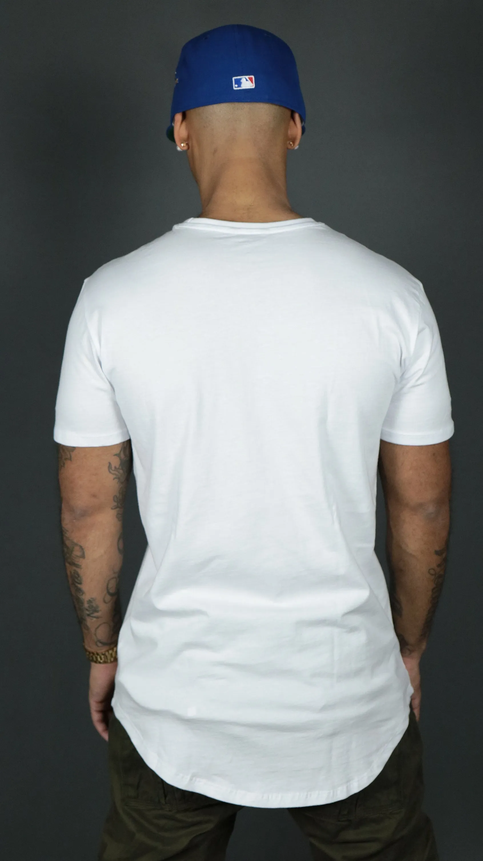 White Longline T Shirt for Men | White Curved Hem Drop Cut Mens T Shirt | Jordan Craig